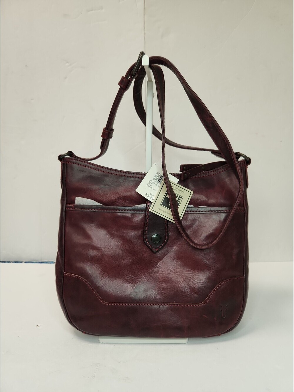 NWT FRYE Melissa Button Crossbody Bag Red Wine Burgundy Leather Distressed $348